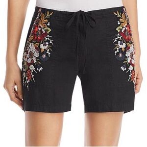 Johnny Was Beatriz Embroidered Linen Shorts Women Large Black Multicolor Floral